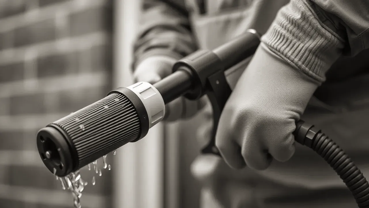 Equipment used for exterior cleaning, photographed close up